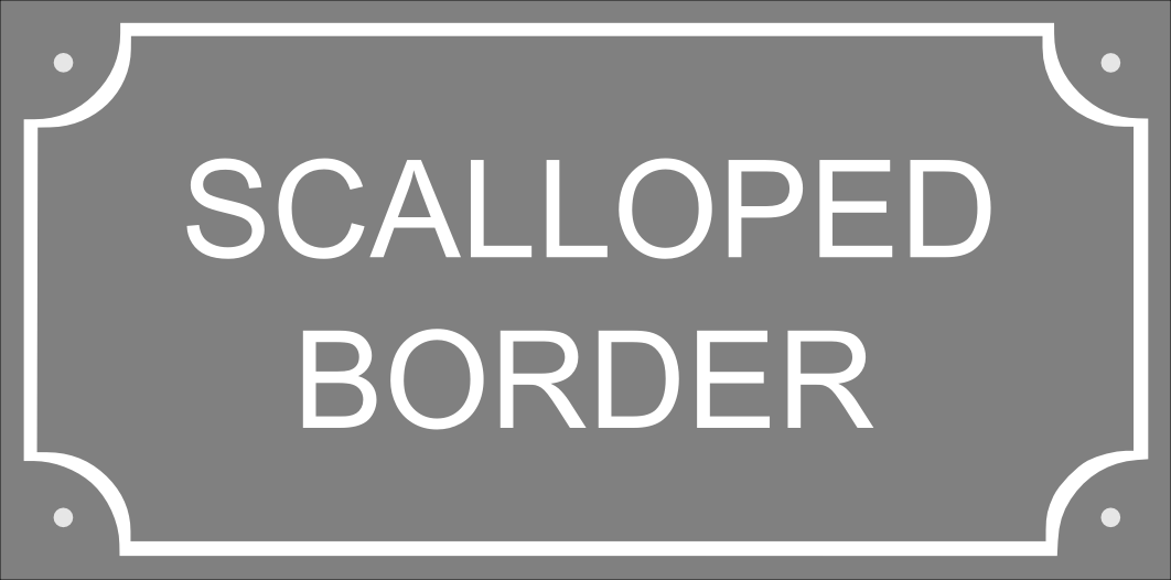 An artwork example of a scalloped border showing how it would look if engraved on a sign. Supplied free by County House Signs
