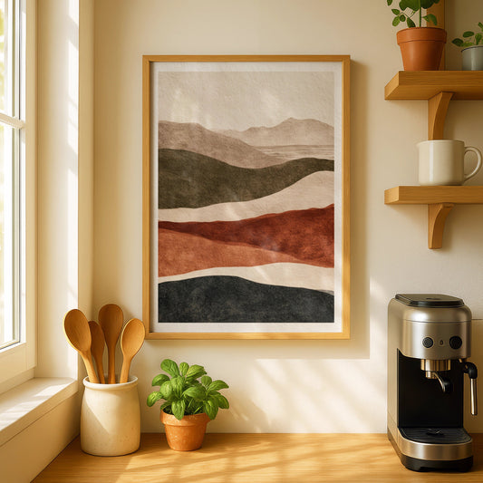 Abstract Landscape Poster, Rolling Hills Wall Art, Earthy Tones Minimalist Nature Poster - COUNTY HOUSE SIGNS