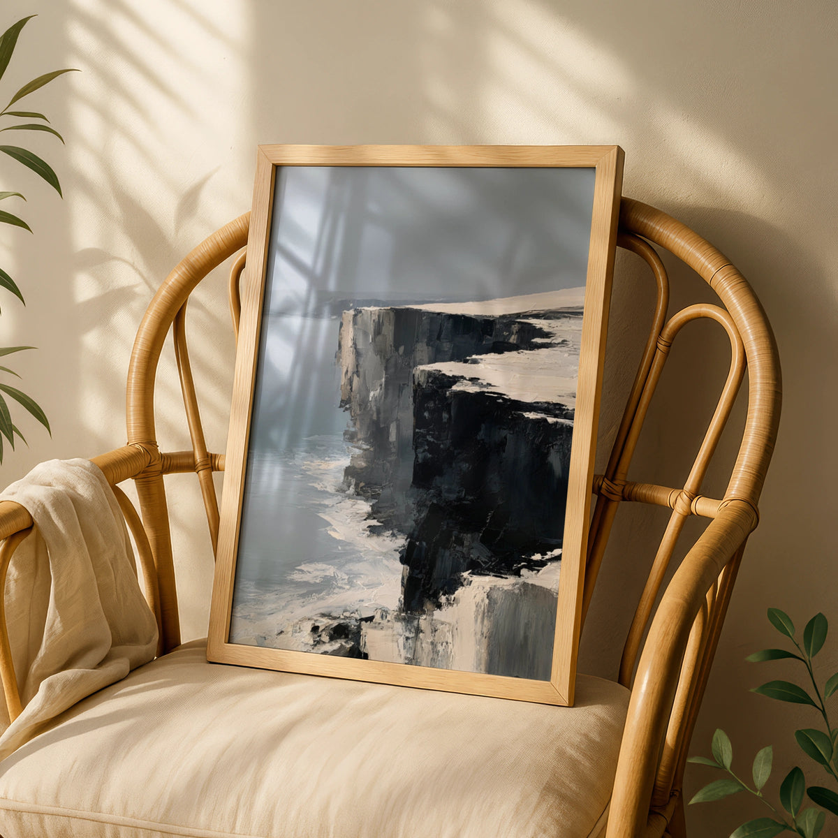 Coastal Cliffs Poster, Abstract Ocean Wall Art, Dramatic Grey Minimalist Seascape Decor - COUNTY HOUSE SIGNS