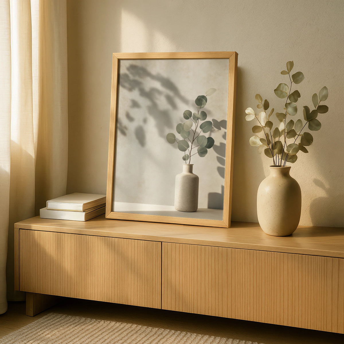 Eucalyptus Botanical Poster, Minimalist Neutral Vase Wall Art, Sage Green Leaf Home Decor - COUNTY HOUSE SIGNS