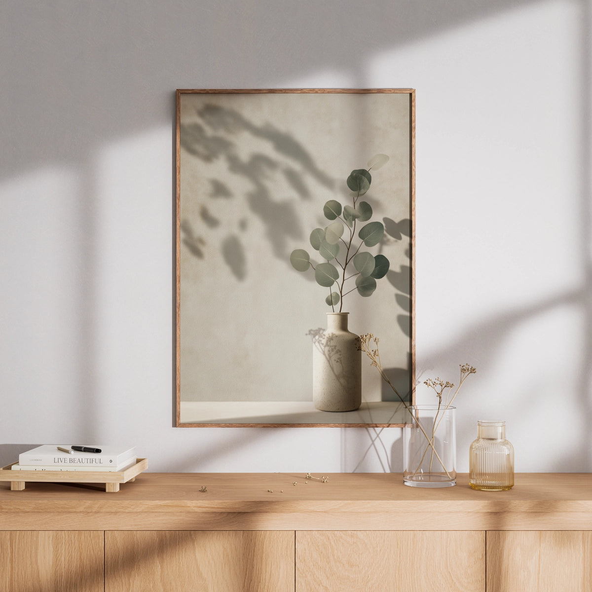 Eucalyptus Botanical Poster, Minimalist Neutral Vase Wall Art, Sage Green Leaf Home Decor - COUNTY HOUSE SIGNS