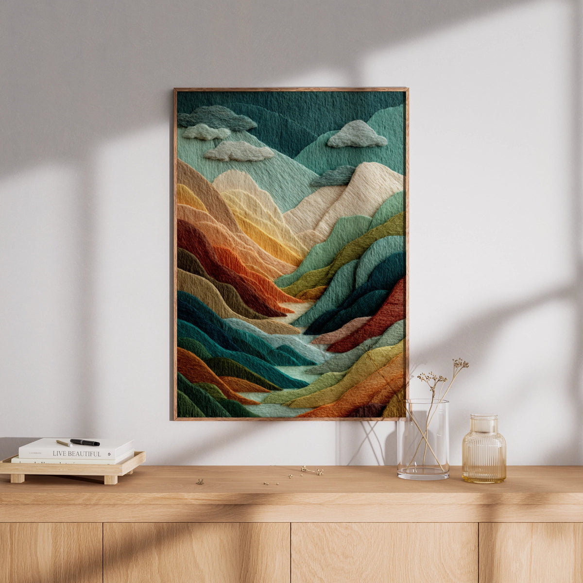 Felt Texture Mountain Landscape Poster, Colourful Japandi Wall Art, Scandinavian Decor - COUNTY HOUSE SIGNS