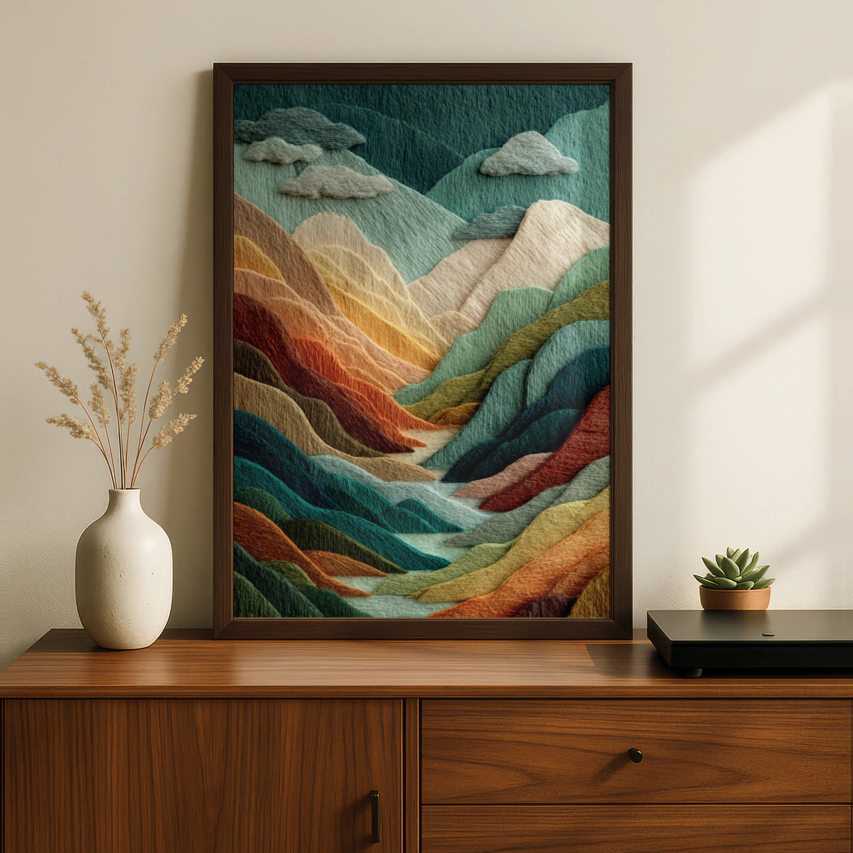Felt Texture Mountain Landscape Poster, Colourful Japandi Wall Art, Scandinavian Decor - COUNTY HOUSE SIGNS