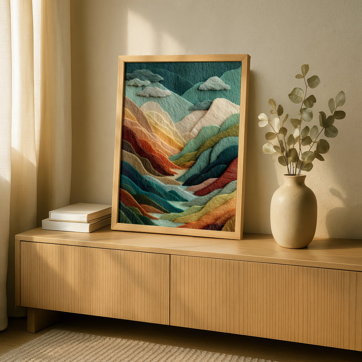 Felt Texture Mountain Landscape Poster, Colourful Japandi Wall Art, Scandinavian Decor - COUNTY HOUSE SIGNS