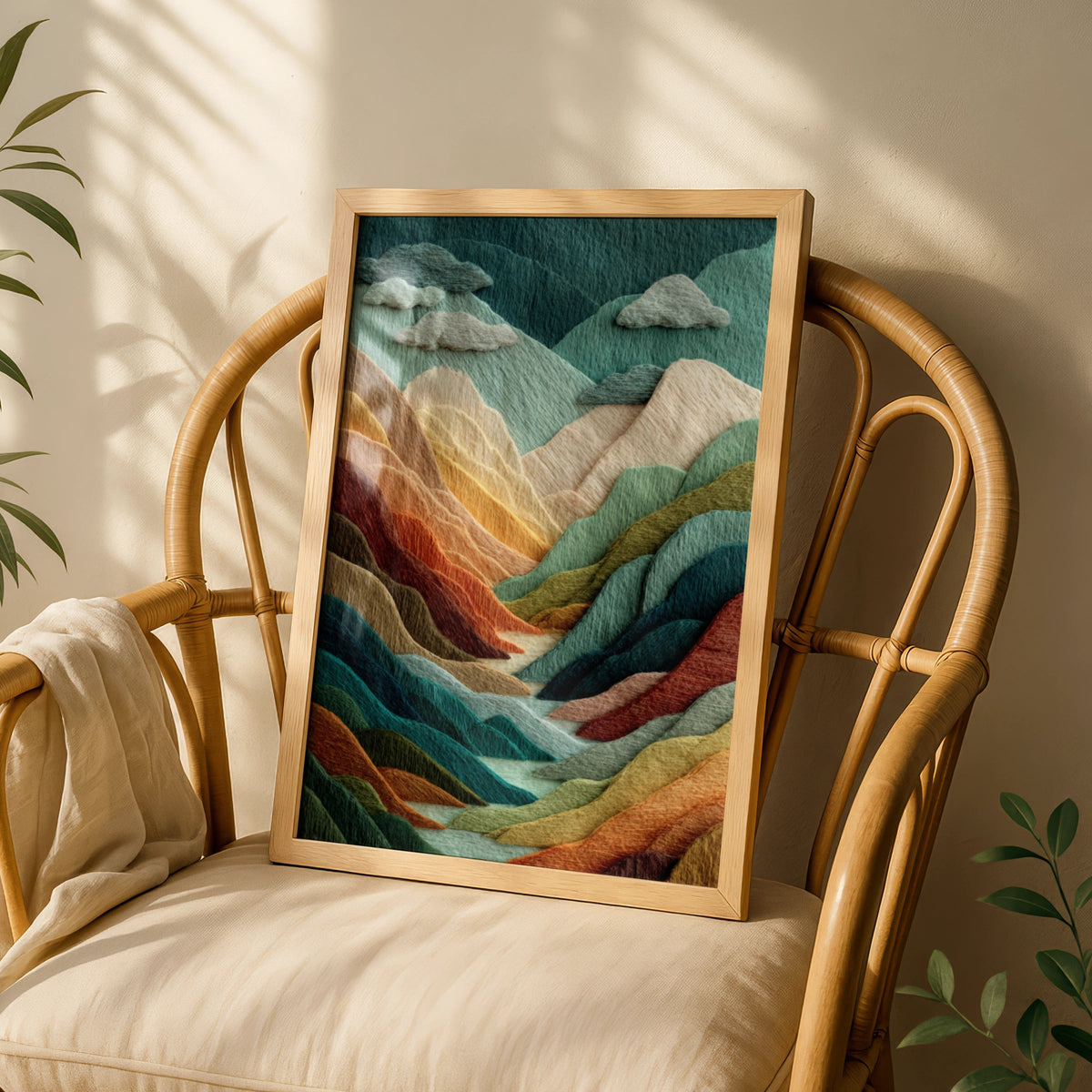 Felt Texture Mountain Landscape Poster, Colourful Japandi Wall Art, Scandinavian Decor - COUNTY HOUSE SIGNS