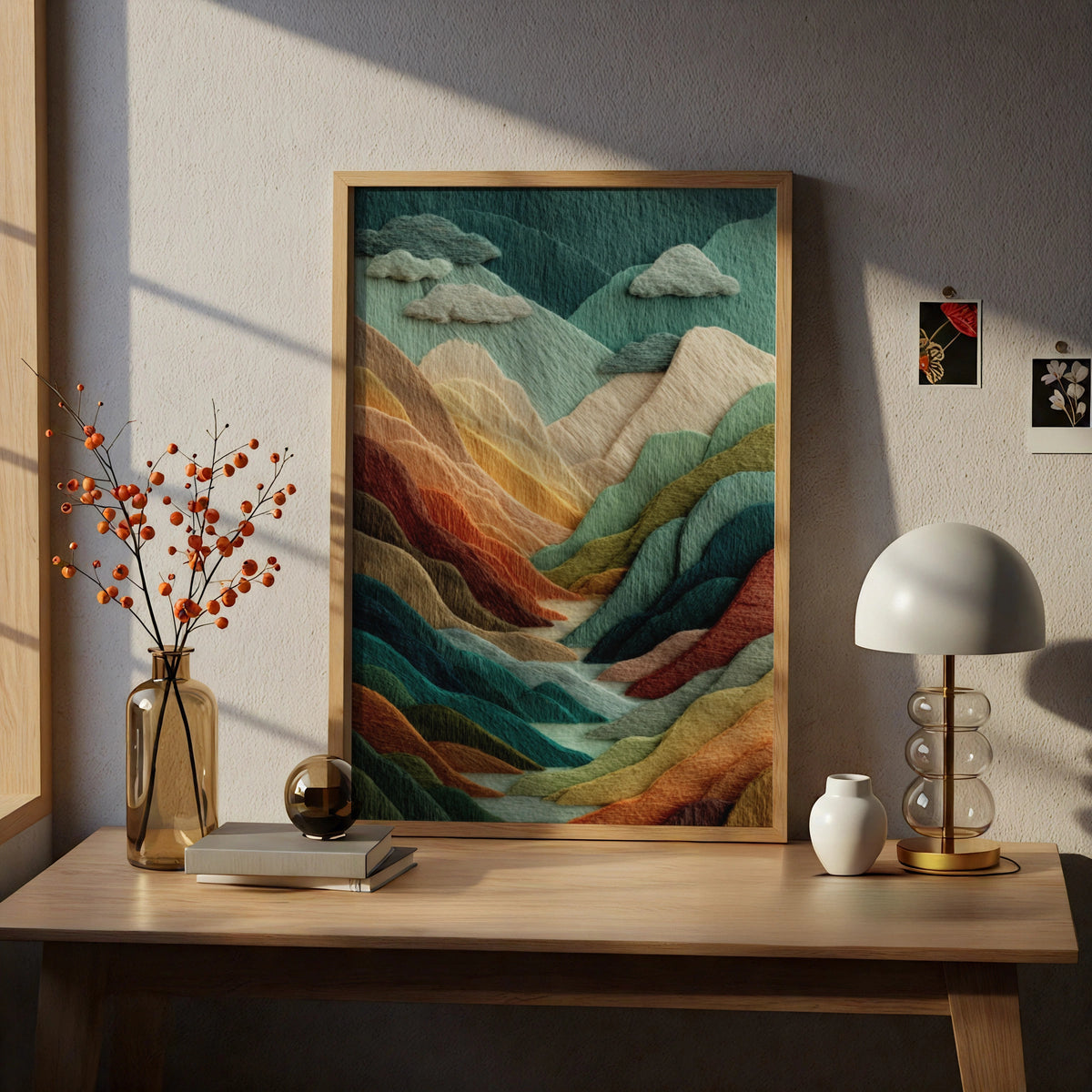 Felt Texture Mountain Landscape Poster, Colourful Japandi Wall Art, Scandinavian Decor - COUNTY HOUSE SIGNS