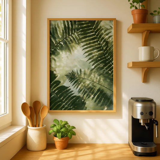 Giant Fern Leaves Poster, Botanical Green Wall Art, Filtered Sunlight Nature Poster - COUNTY HOUSE SIGNS