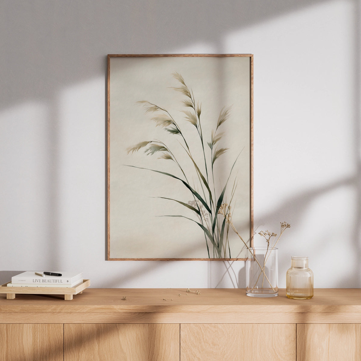 Grass in the Wind Poster, Minimalist Botanical Wall Art, Neutral Beige Nature Decor - COUNTY HOUSE SIGNS
