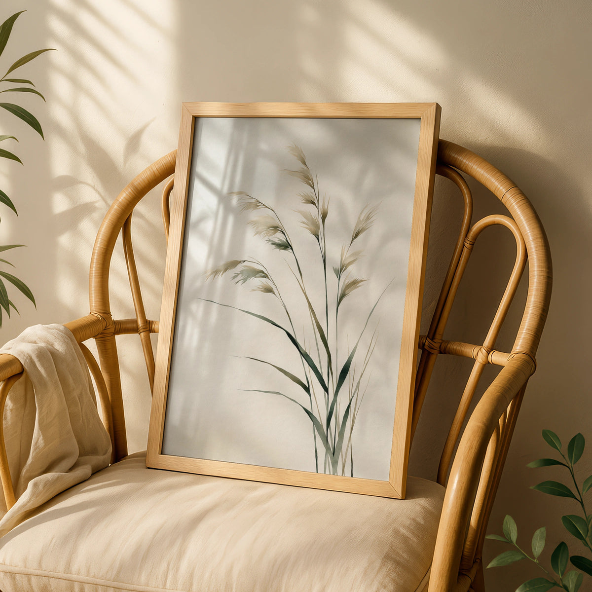 Grass in the Wind Poster, Minimalist Botanical Wall Art, Neutral Beige Nature Decor - COUNTY HOUSE SIGNS