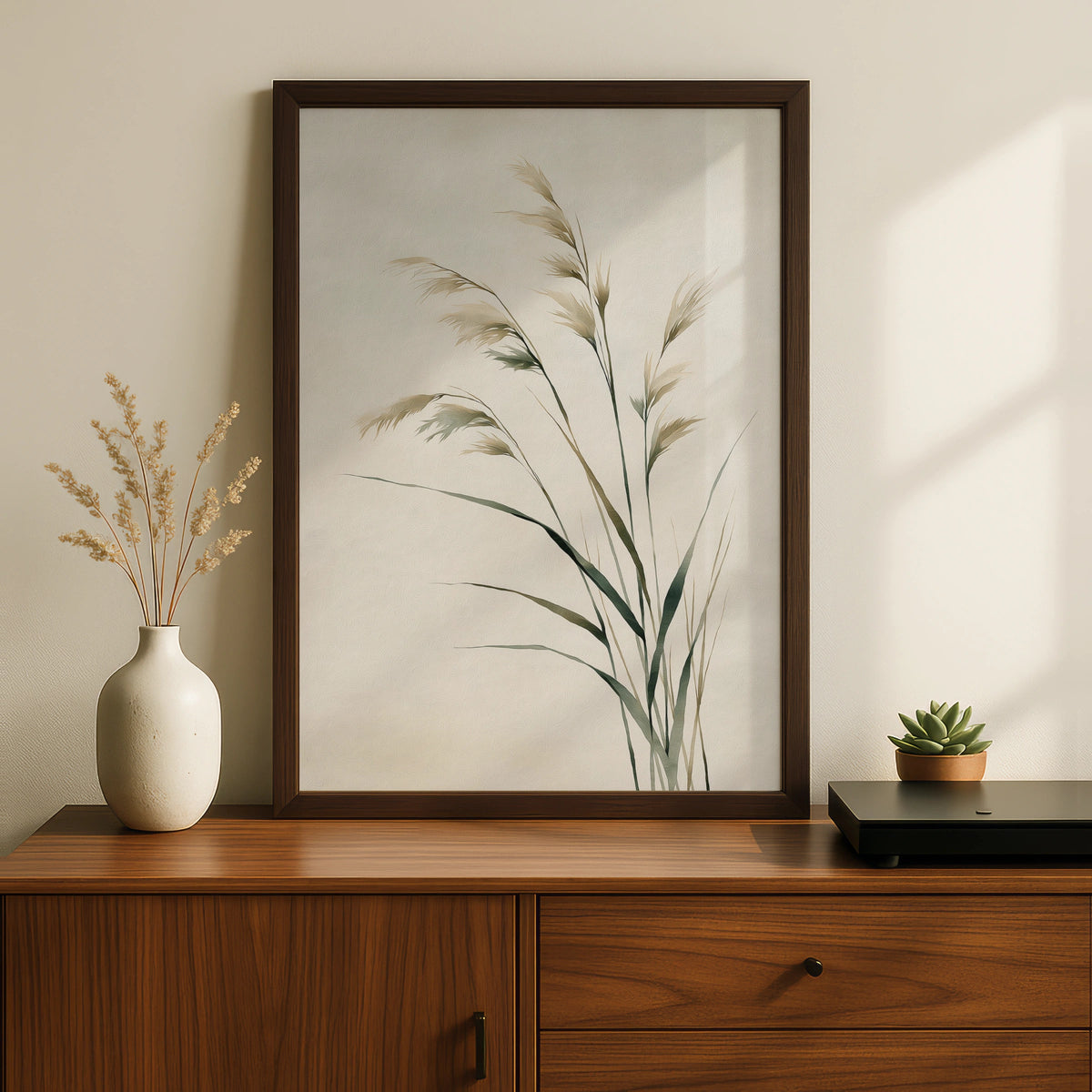Grass in the Wind Poster, Minimalist Botanical Wall Art, Neutral Beige Nature Decor - COUNTY HOUSE SIGNS