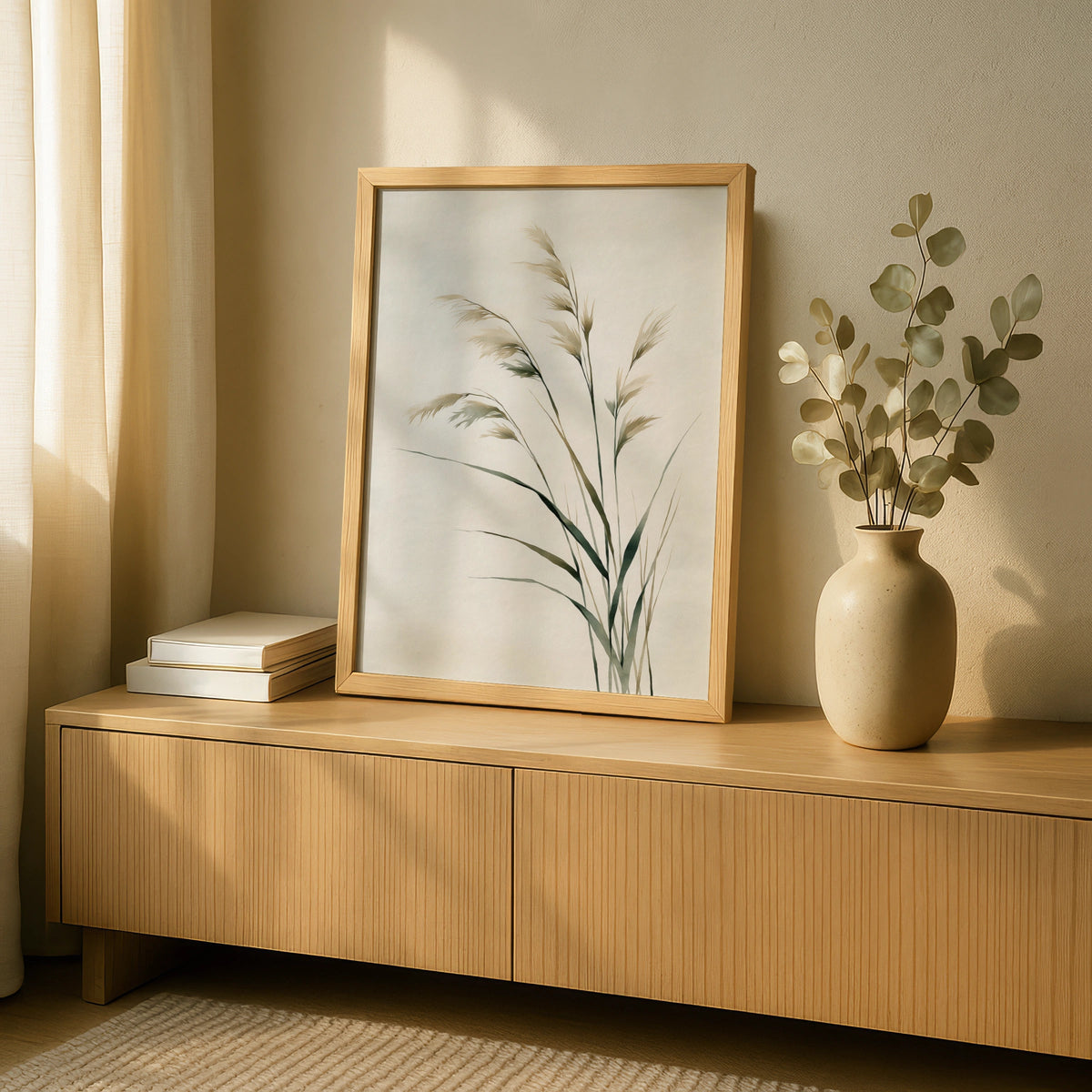 Grass in the Wind Poster, Minimalist Botanical Wall Art, Neutral Beige Nature Decor - COUNTY HOUSE SIGNS