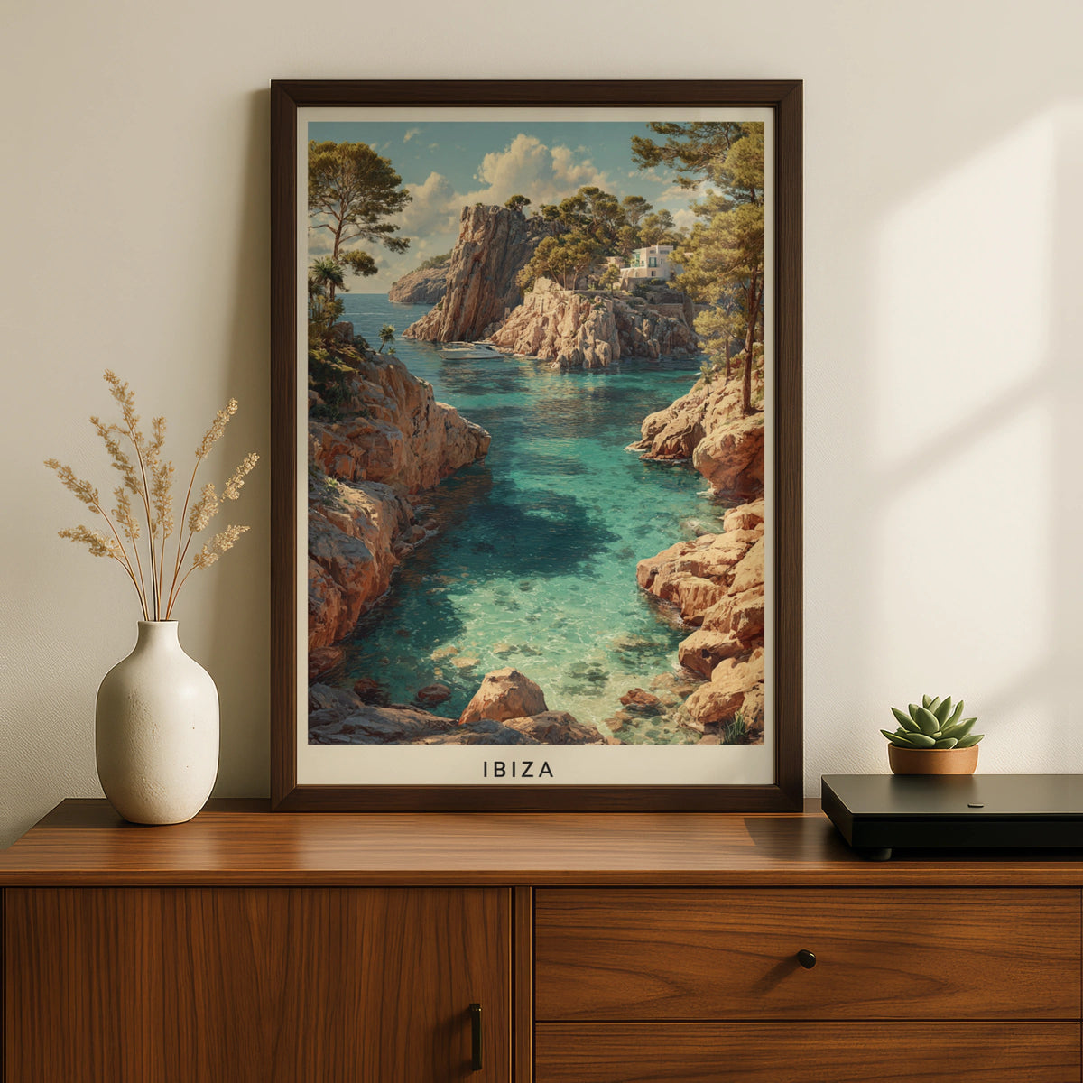 Ibiza Travel Poster, Minimalist Fine Art, Mediterranean Cove Wall Art, Spain - COUNTY HOUSE SIGNS