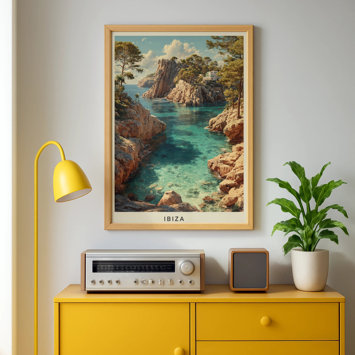 Ibiza Travel Poster, Minimalist Fine Art, Mediterranean Cove Wall Art, Spain - COUNTY HOUSE SIGNS