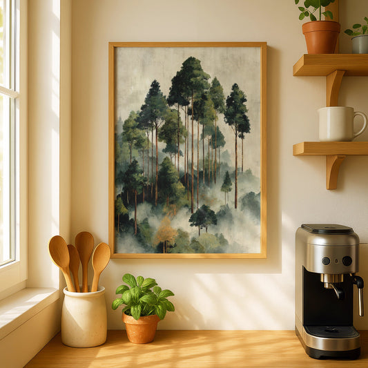 Misty Forest Poster, Abstract Foggy Trees Wall Art, Green Nature Poster, Woodland - COUNTY HOUSE SIGNS