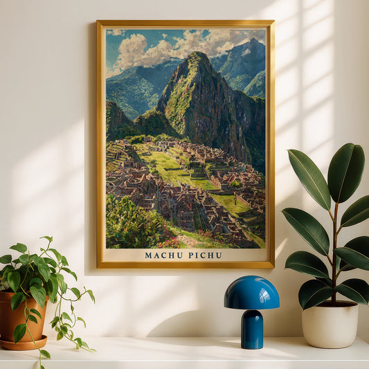 Machu Picchu Vintage Travel Poster, Peru Inca Ruins Wall Art, South America Collectible