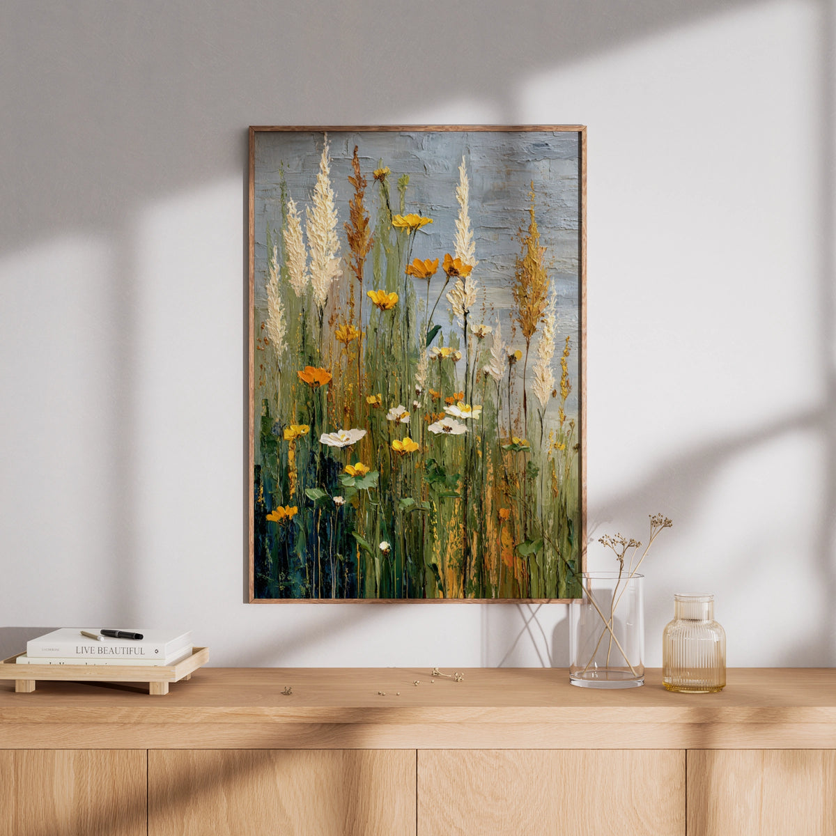 Wild Meadow Poster, Yellow Wildflowers Wall Art, Botanical Grass Semi-Abstract Nature Poster