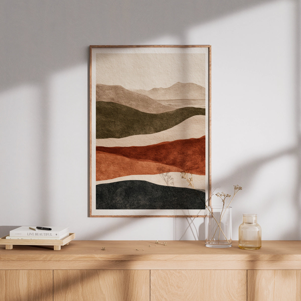 Abstract Landscape Poster, Rolling Hills Wall Art, Earthy Tones Minimalist Nature Poster
