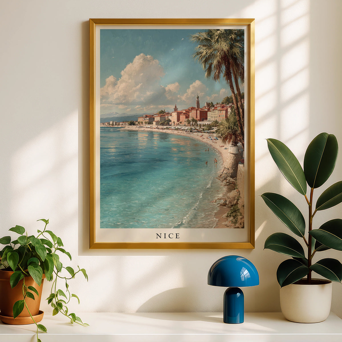 Nice France Poster, French Riviera Wall Art, Cote d'Azur Beach, Minimalist Travel Decor