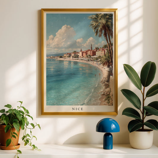 Nice France Poster, French Riviera Wall Art, Cote d'Azur Beach, Minimalist Travel Decor