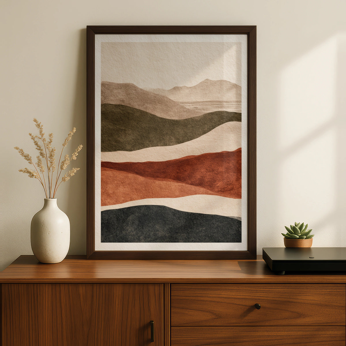 Abstract Landscape Poster, Rolling Hills Wall Art, Earthy Tones Minimalist Nature Poster