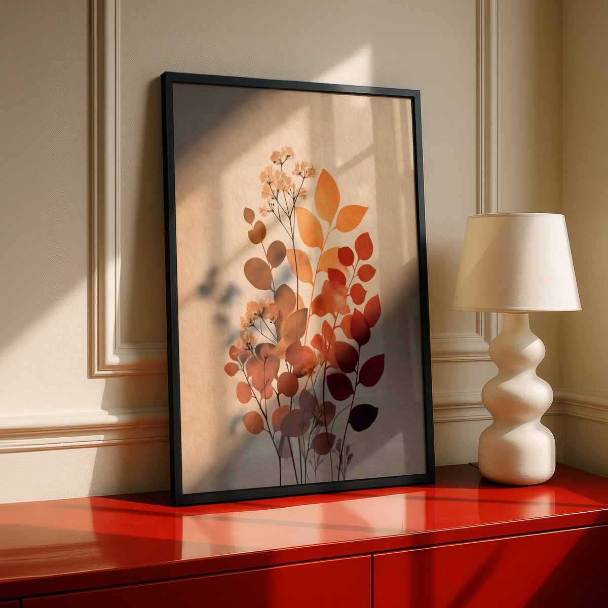 Terracotta Botanical Poster, Neutral Boho Leaf Wall Art, Scandinavian Floral Decor