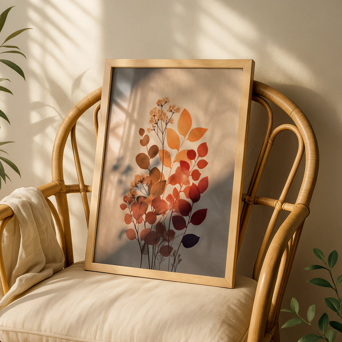 Terracotta Botanical Poster, Neutral Boho Leaf Wall Art, Scandinavian Floral Decor