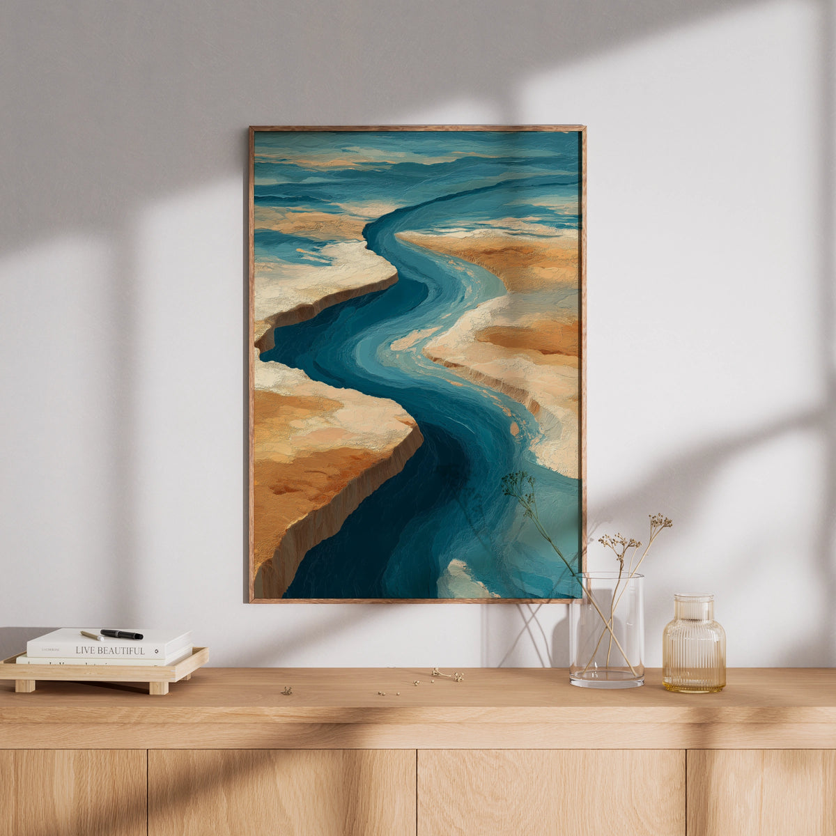 Abstract Coastal Landscape Poster, Ocean Blue Sand Wall Art, Aerial Beach Decor