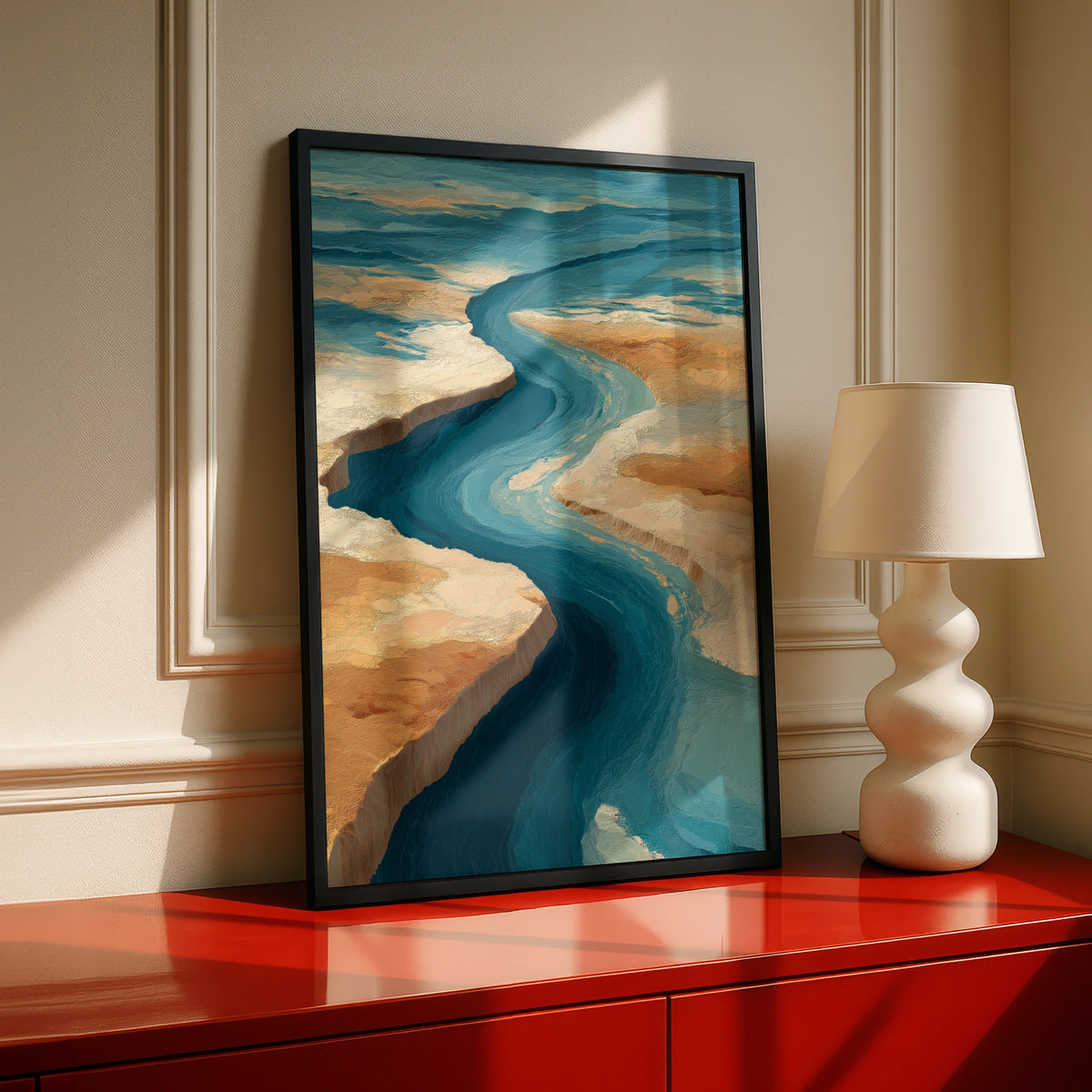Abstract Coastal Landscape Poster, Ocean Blue Sand Wall Art, Aerial Beach Decor