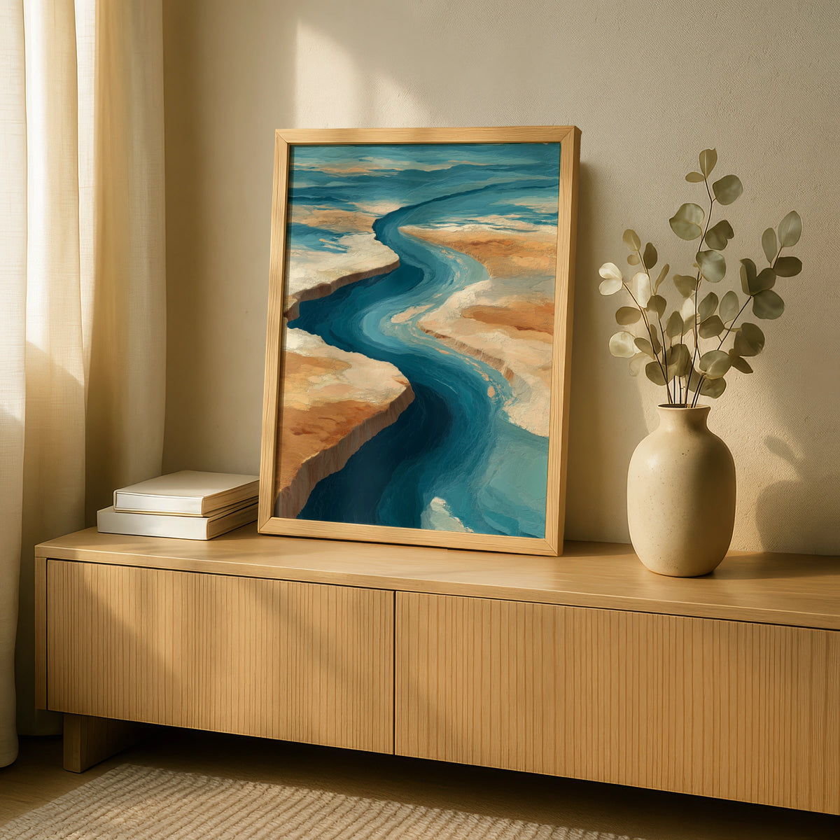 Abstract Coastal Landscape Poster, Ocean Blue Sand Wall Art, Aerial Beach Decor