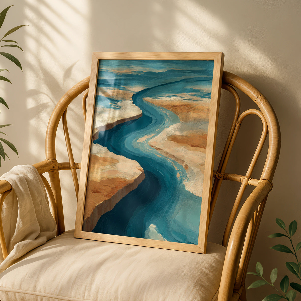 Abstract Coastal Landscape Poster, Ocean Blue Sand Wall Art, Aerial Beach Decor