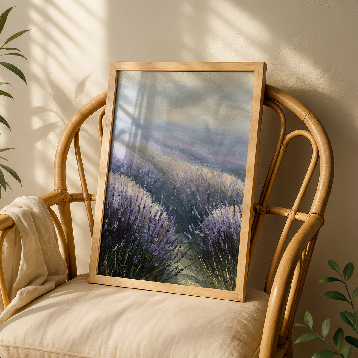 Lavender Field Poster, Purple Floral Landscape Wall Art, Misty Morning Nature Poster