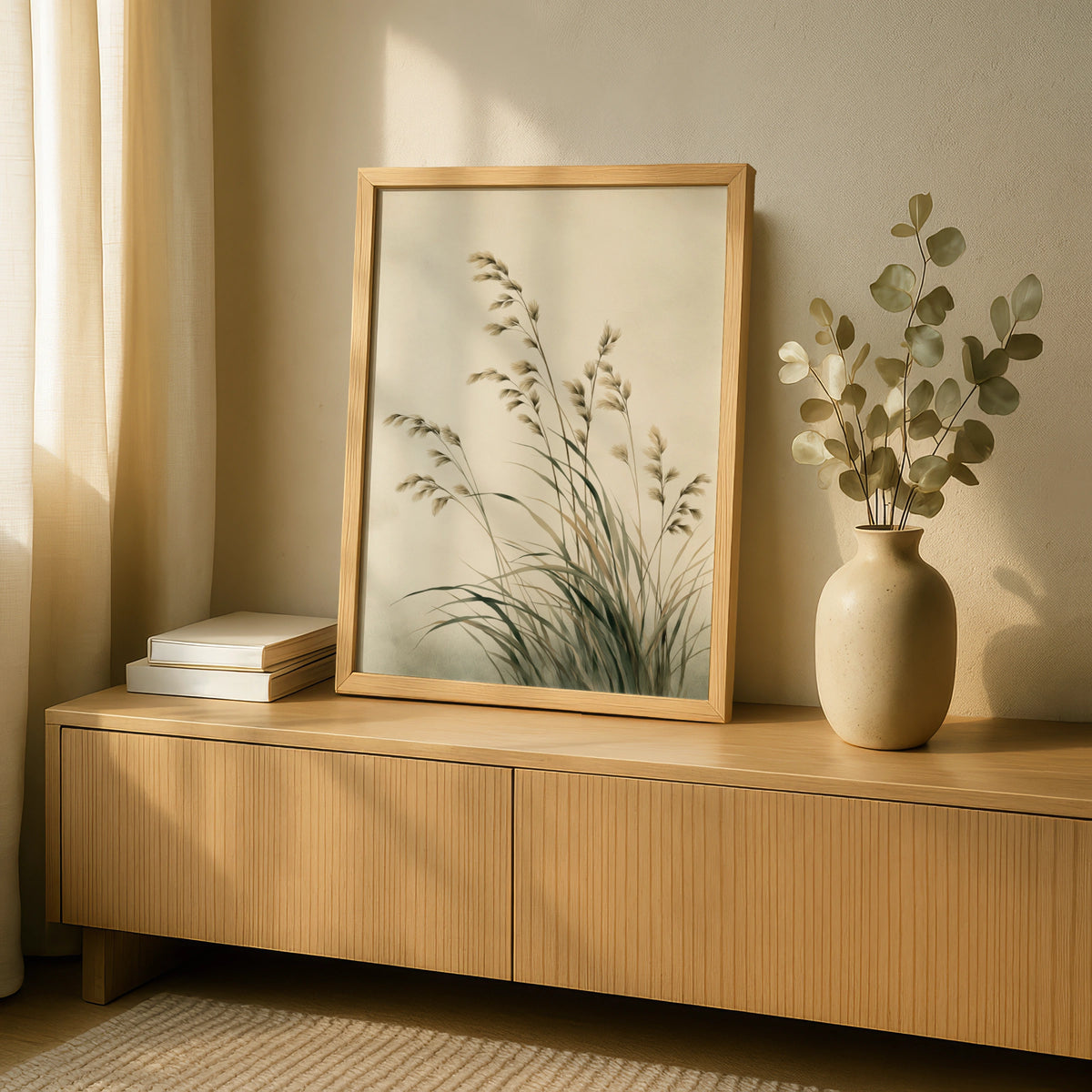 Tall Wild Grass Poster, Botanical Wall Art, Neutral Beige Minimalist Nature Poster
