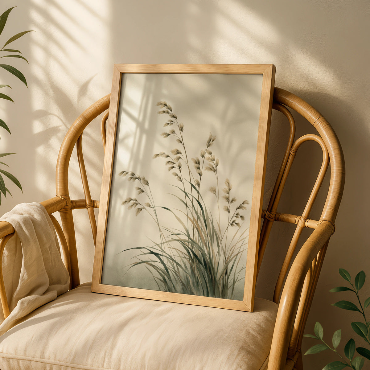 Tall Wild Grass Poster, Botanical Wall Art, Neutral Beige Minimalist Nature Poster