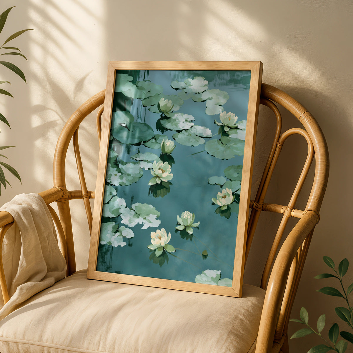 Water Lily Pond Poster, Minimalist Botanical Wall Art, Green Floral Nature Decor