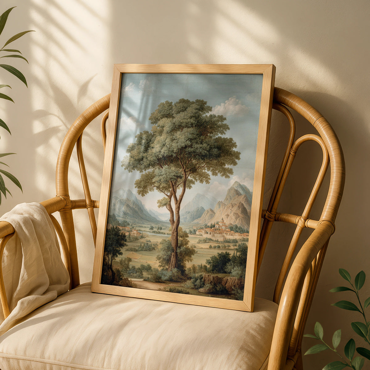Ancient Tree Mountain Valley Poster, Classic European Landscape Art, Nature Wall Decor