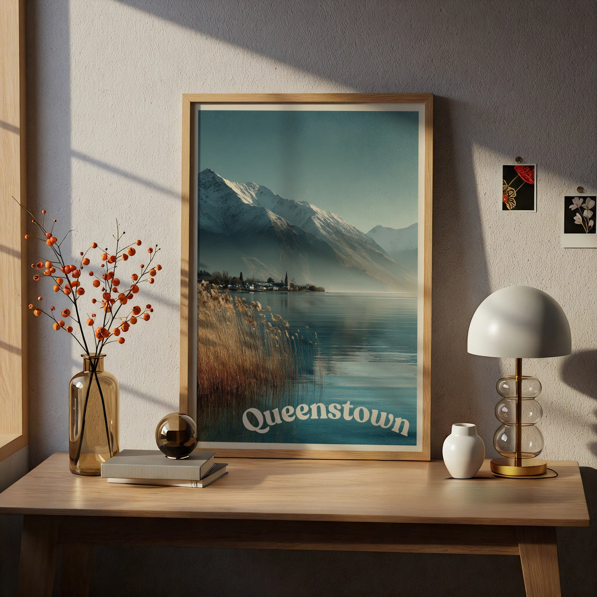 Queenstown New Zealand Poster, Minimalist Travel Wall Art, Lake Mountain Decor