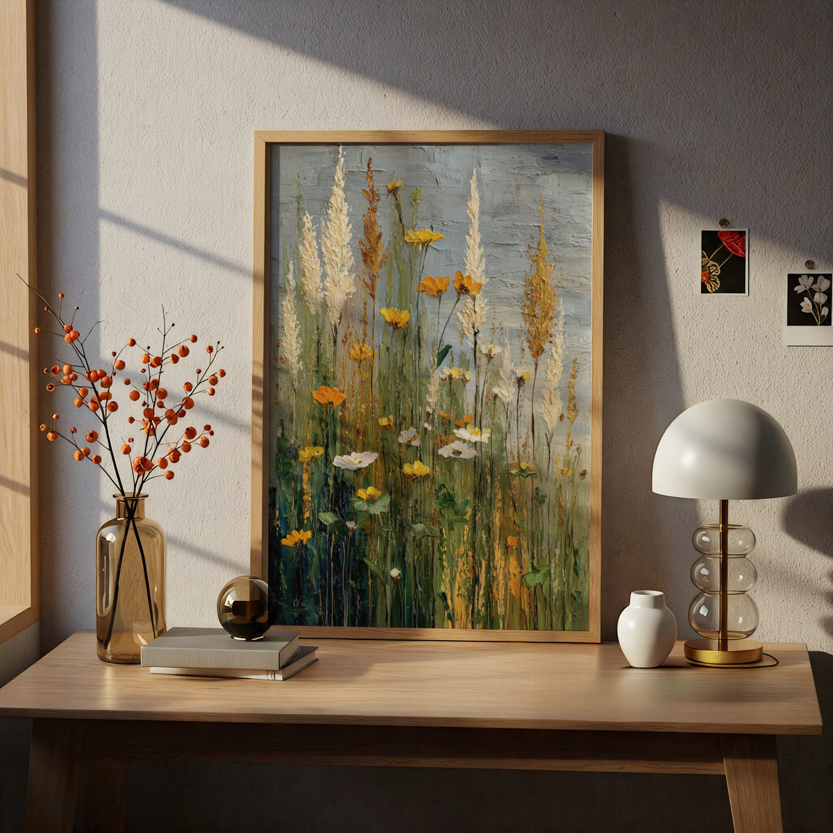 Wild Meadow Poster, Yellow Wildflowers Wall Art, Botanical Grass Semi-Abstract Nature Poster