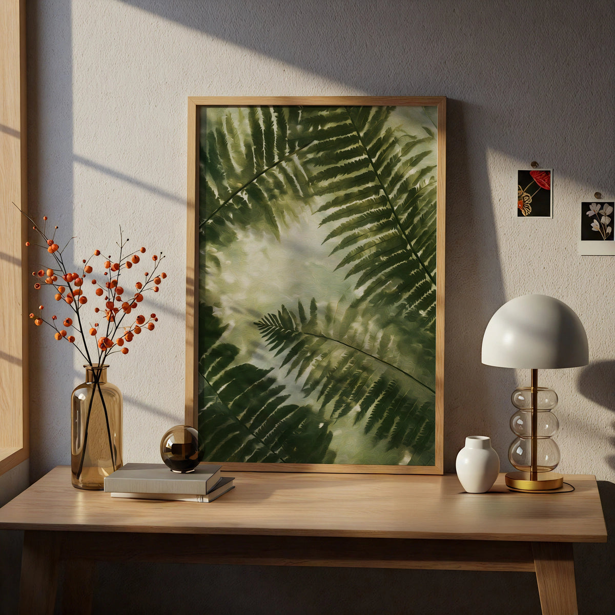 Giant Fern Leaves Poster, Botanical Green Wall Art, Filtered Sunlight Nature Poster