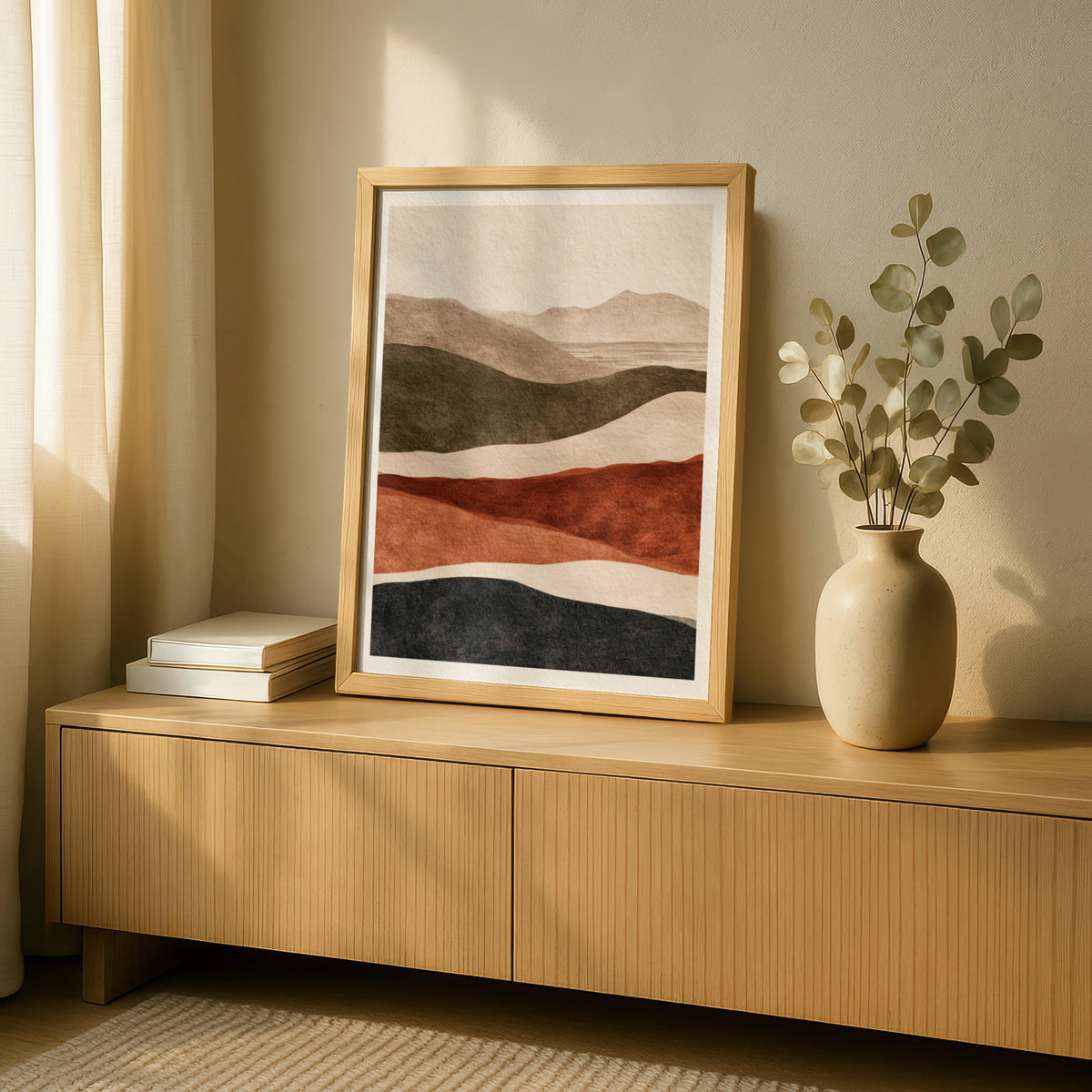 Abstract Landscape Poster, Rolling Hills Wall Art, Earthy Tones Minimalist Nature Poster