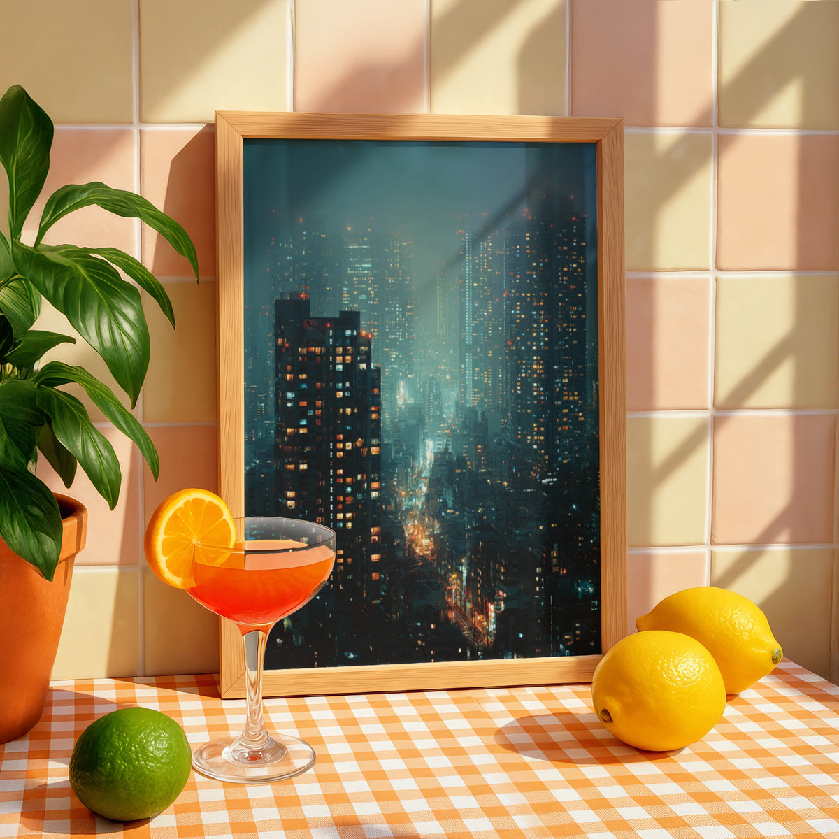 Tokyo Night City Poster, Japanese Skyline Wall Art, Moody Teal Urban Cityscape Decor
