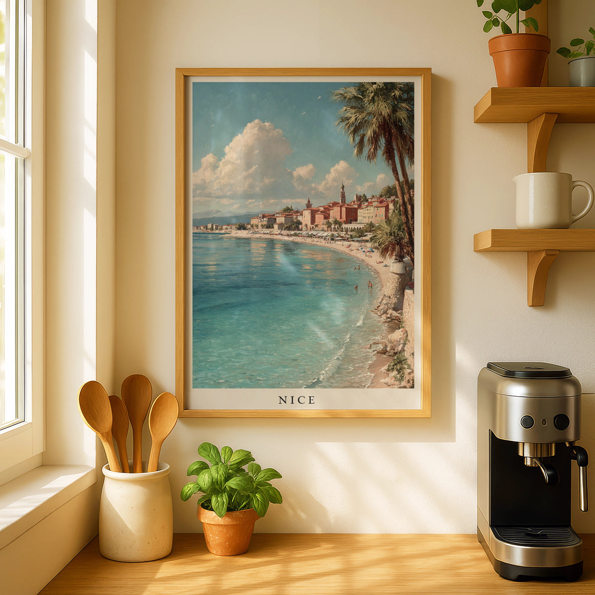 Nice France Poster, French Riviera Wall Art, Cote d'Azur Beach, Minimalist Travel Decor