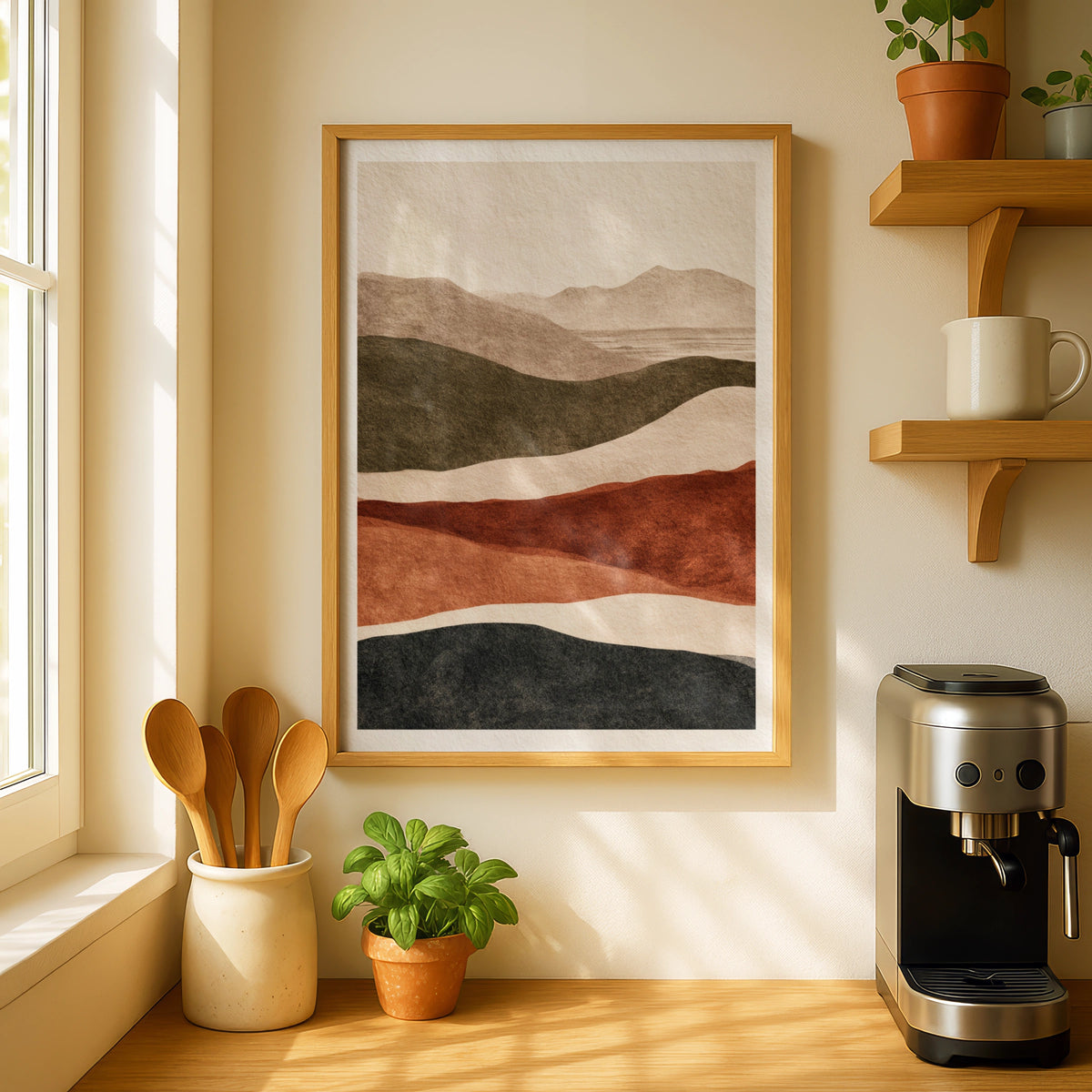 Abstract Landscape Poster, Rolling Hills Wall Art, Earthy Tones Minimalist Nature Poster
