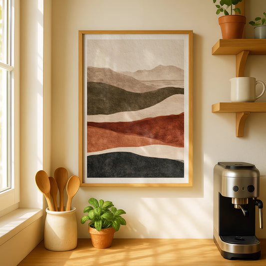 Abstract Landscape Poster, Rolling Hills Wall Art, Earthy Tones Minimalist Nature Poster