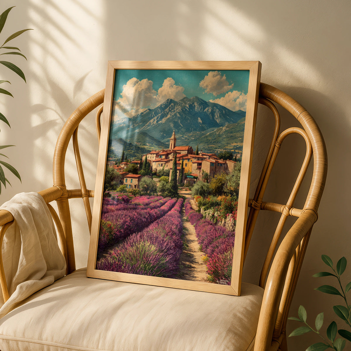 Provence Lavender Field Poster, Vintage French Village Travel Wall Art, France