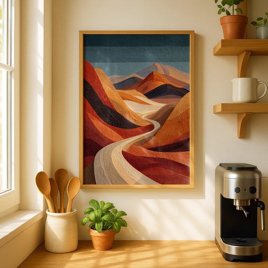 Desert Dunes Landscape Poster, Minimalist Sand Dunes Wall Art, Terracotta Abstract Decor