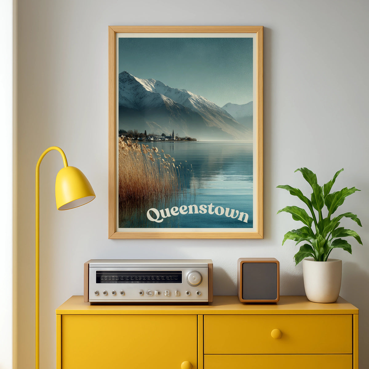 Queenstown New Zealand Poster, Minimalist Travel Wall Art, Lake Mountain Decor