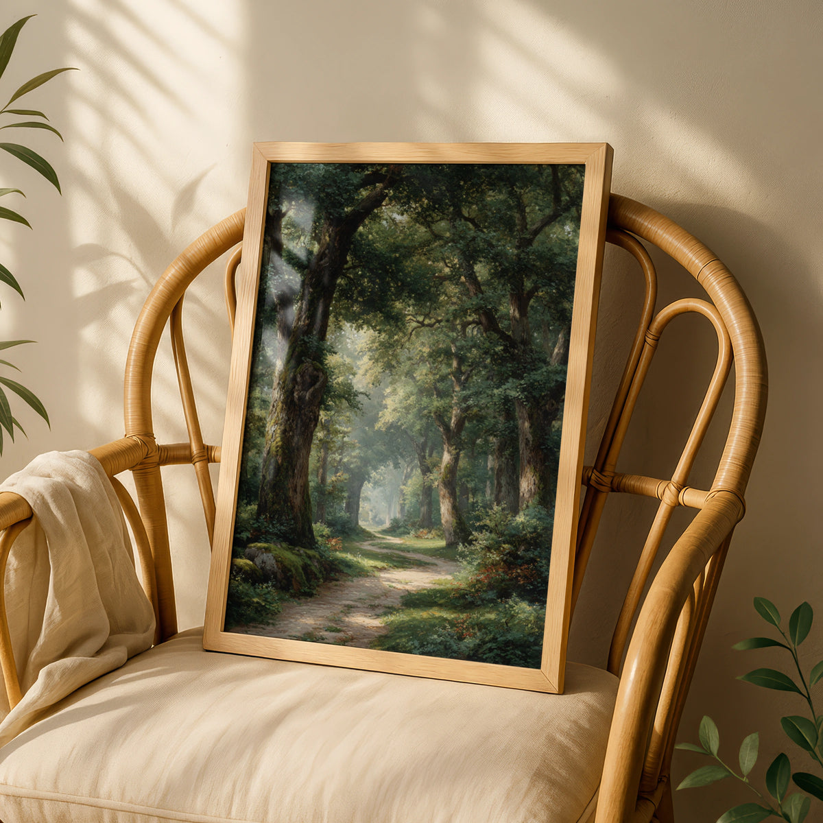 Forest Pathway Poster, Peaceful Woodland Wall Art, Ancient Trees Nature Poster, Green