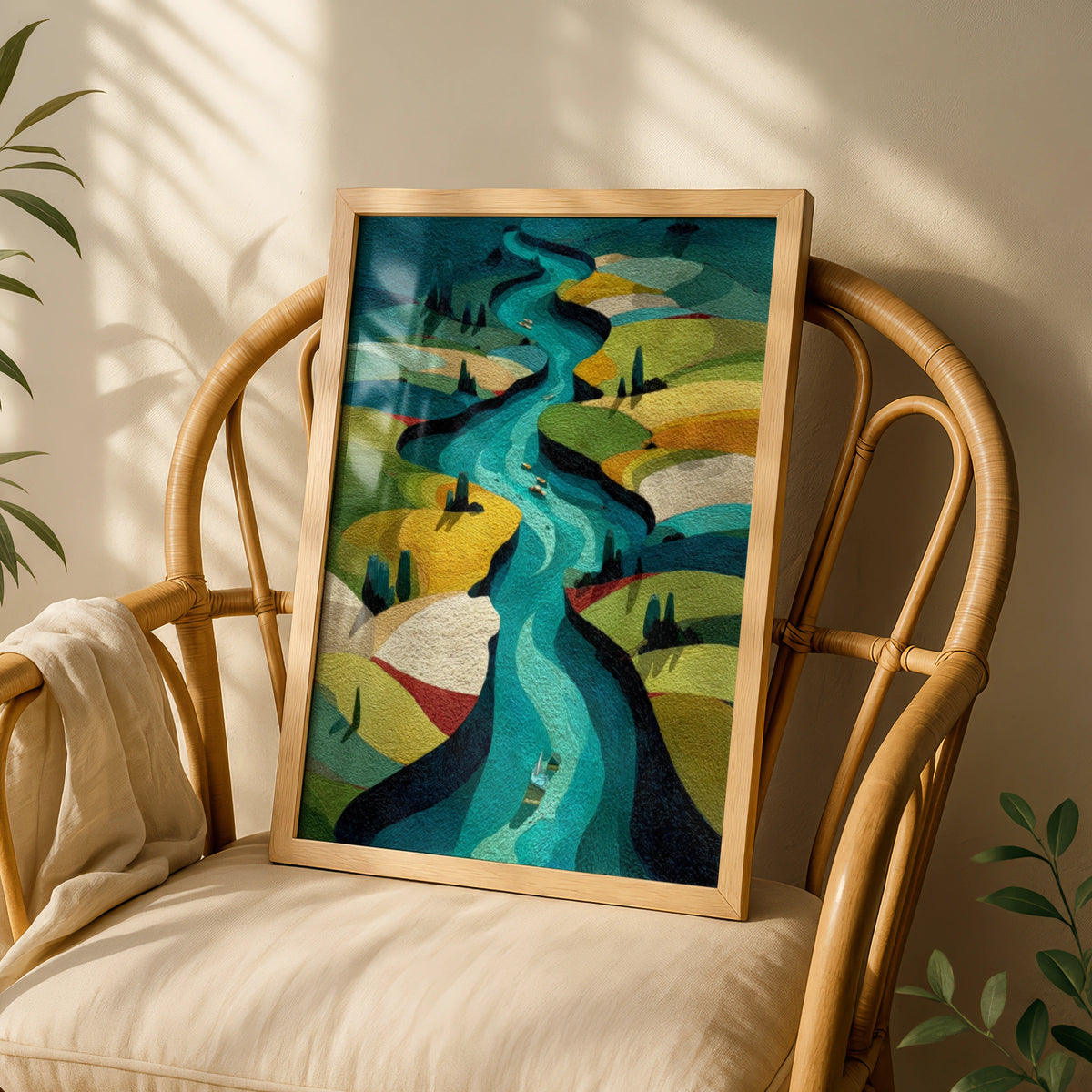 Winding River Aerial Landscape Poster, Abstract Nature Wall Art, Teal Green