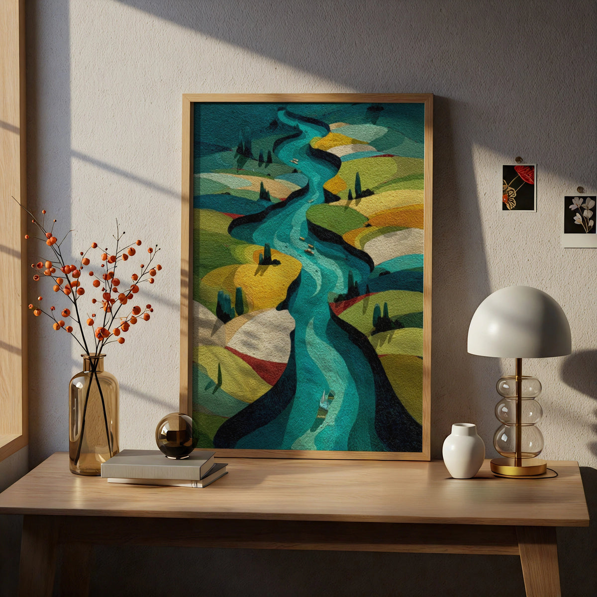 Winding River Aerial Landscape Poster, Abstract Nature Wall Art, Teal Green