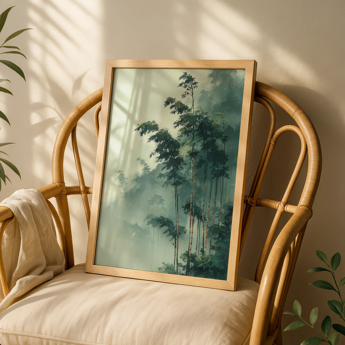 Japanese Bamboo Forest Poster, Misty Green Nature Wall Art, Botanical Zen Decor
